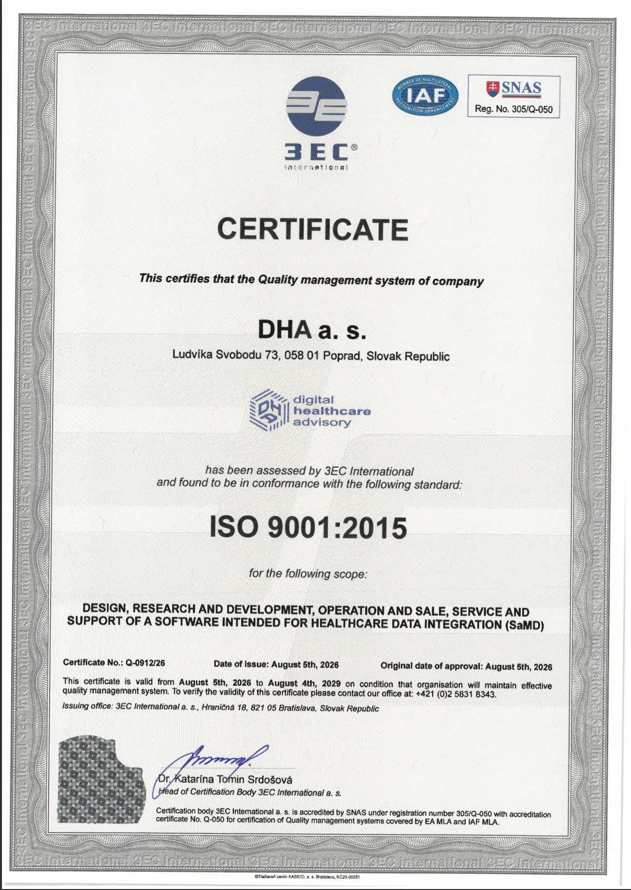 Certifikát ISO 9001:2015
